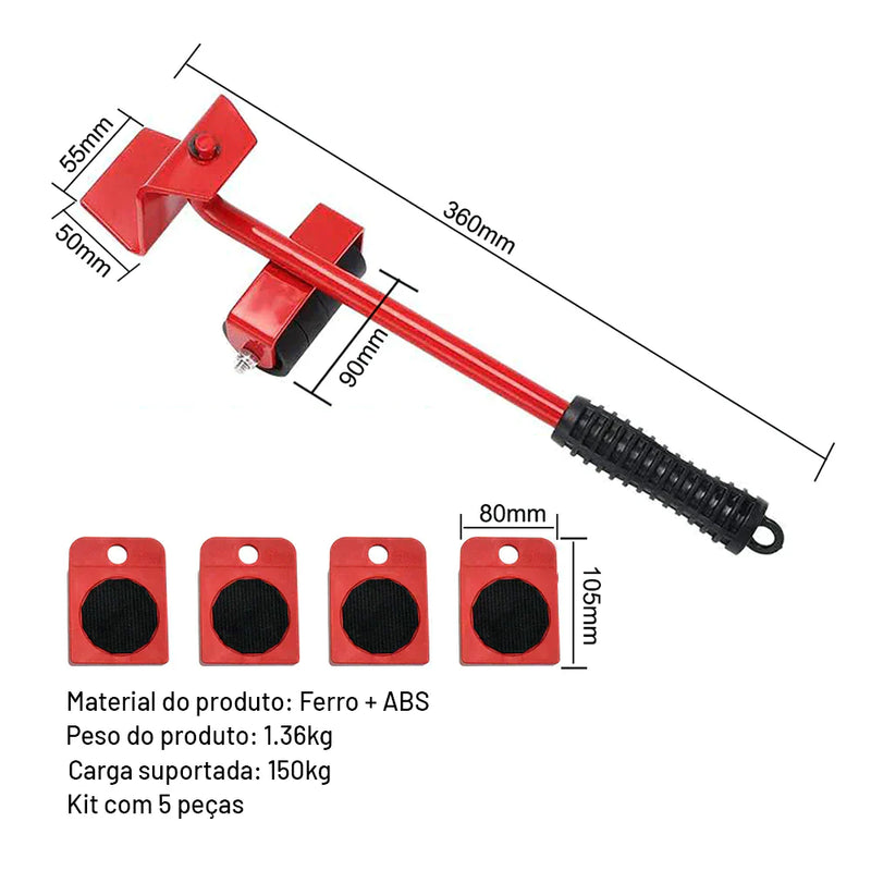 Aparelho Movedor de Móveis Fácil Levantador Materiais Pesados Kit 5 Peças